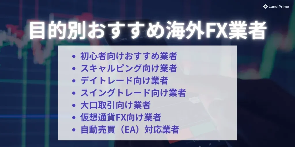 目的別おすすめ海外FX業者