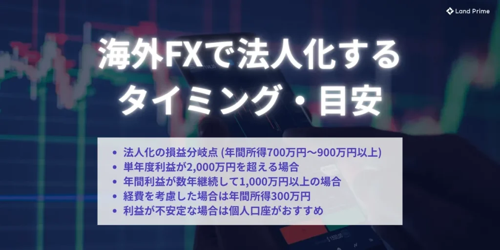 海外FXで法人化するタイミング・目安