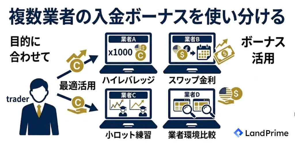 複数業者の入金ボーナスを使い分ける