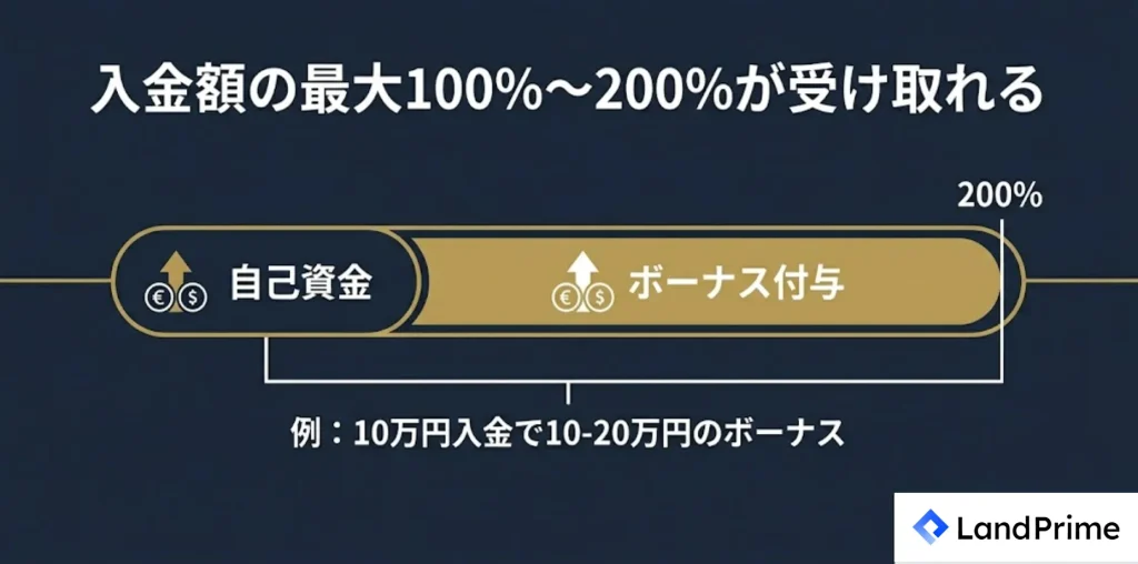 入金額の最大100%~200%が受け取れる