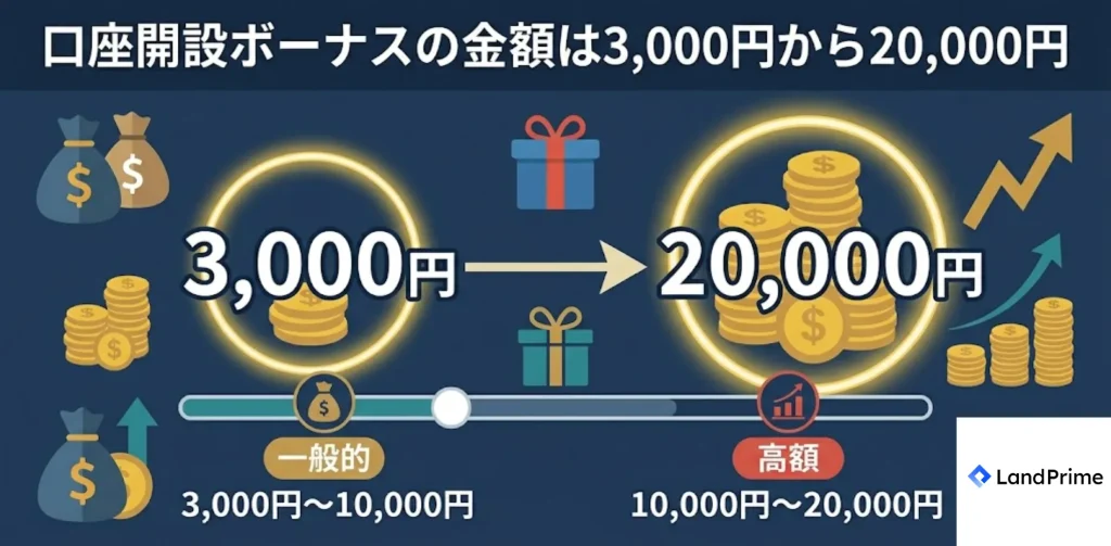 口座開設ボーナスの金額は3,000円から20,000円