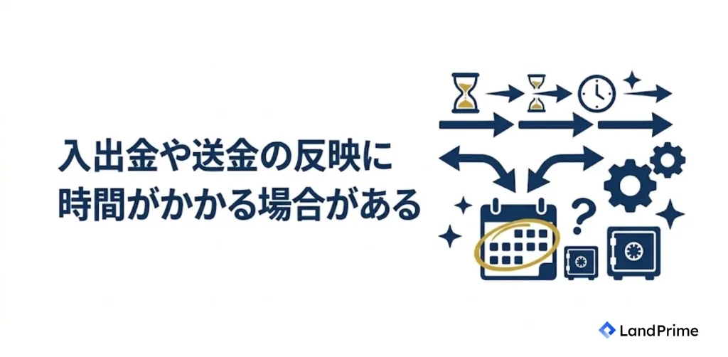 入出金や送金の反映に時間がかかる場合がある
