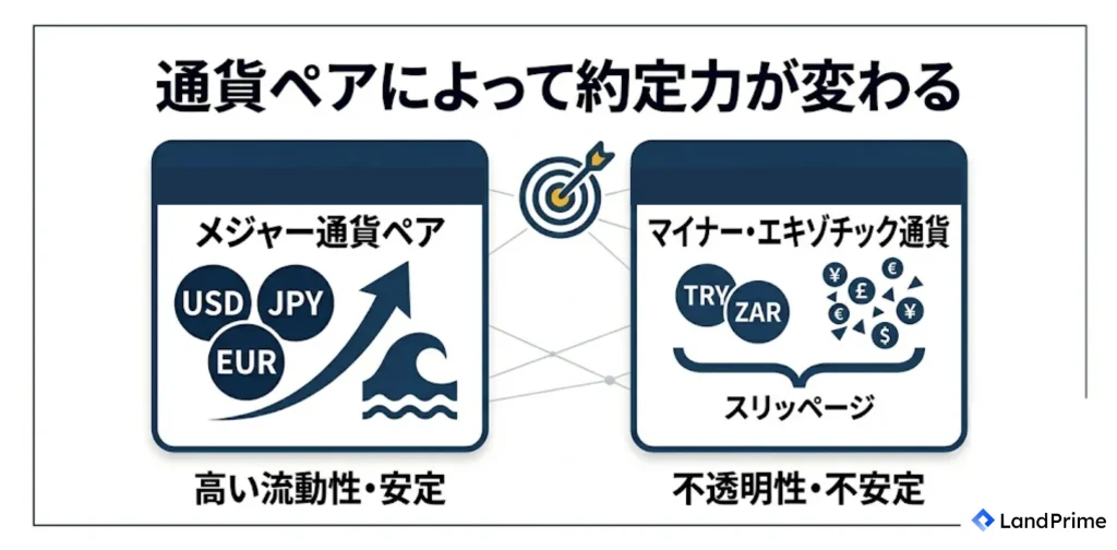 通貨ペアによって約定力が変わる