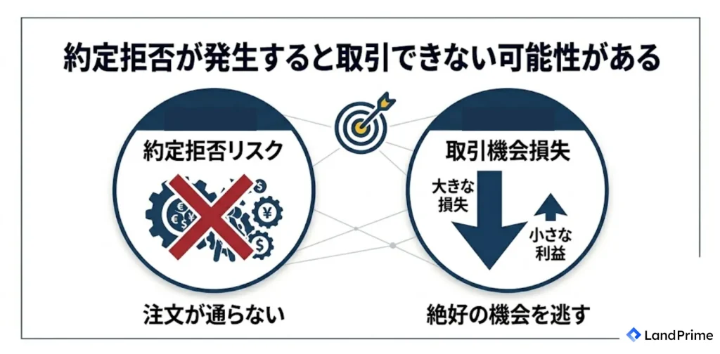 約定拒否が発生すると取引できない可能性がある
