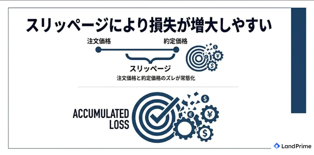 スリッページにより損失が増大しやすい
