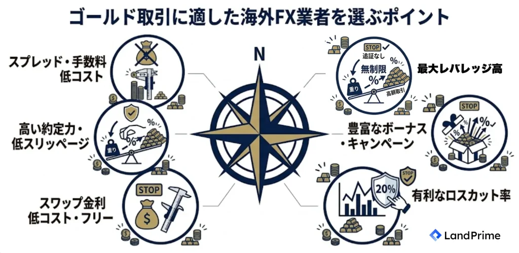 ゴールド取引に適した海外FX業者を選ぶポイント