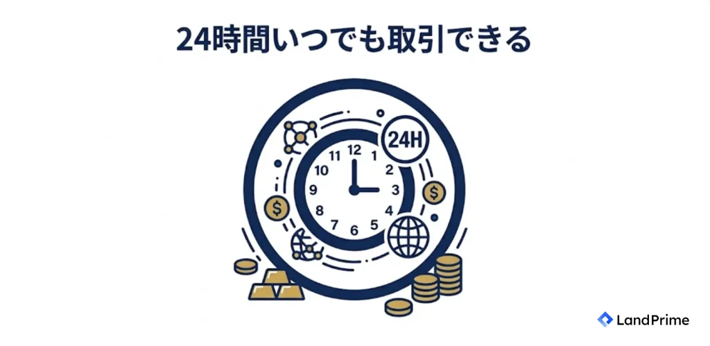 24時間いつでも取引できる