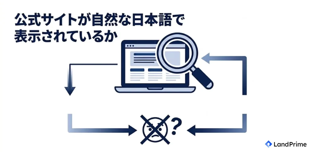 公式サイトが自然な日本語で表示されているか