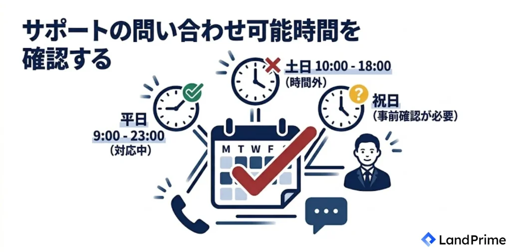 サポートの問い合わせ可能時間を確認する
