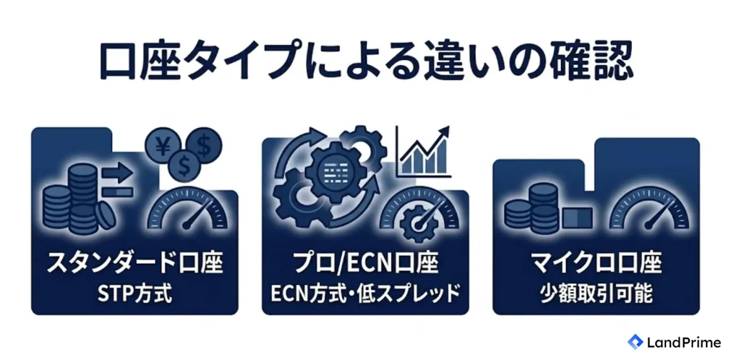 口座タイプによる違いの確認