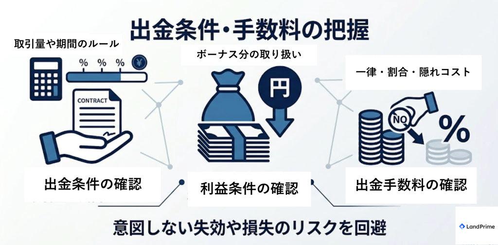 出金条件・手数料の把握
