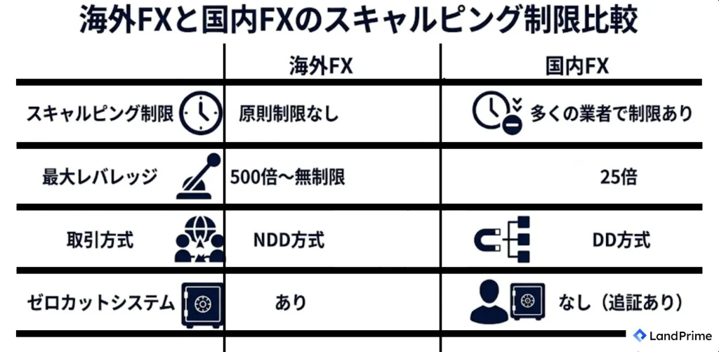海外FXと国内FXのスキャルピング制限比較表