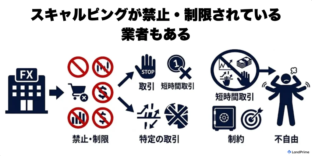スキャルピングが禁止・制限されている業者もある