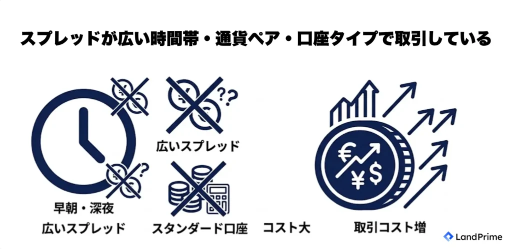スプレッドが広い時間帯・通貨ペア・口座タイプで取引している