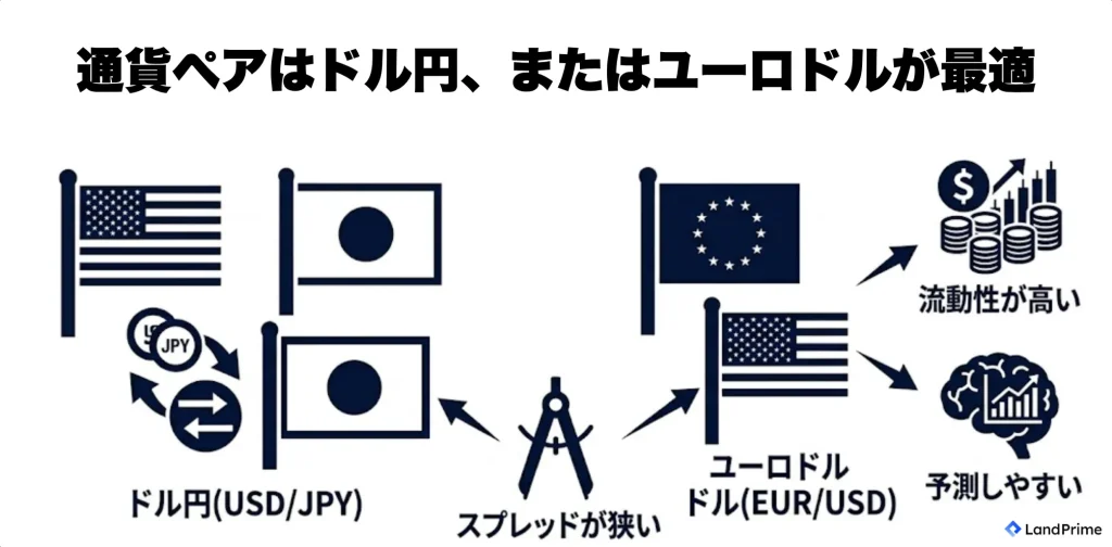 通貨ペアはドル円またはユーロドルが最適