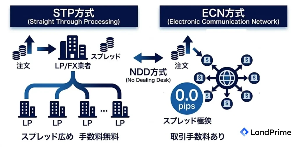 STP方式とECN方式のスプレッドの特徴