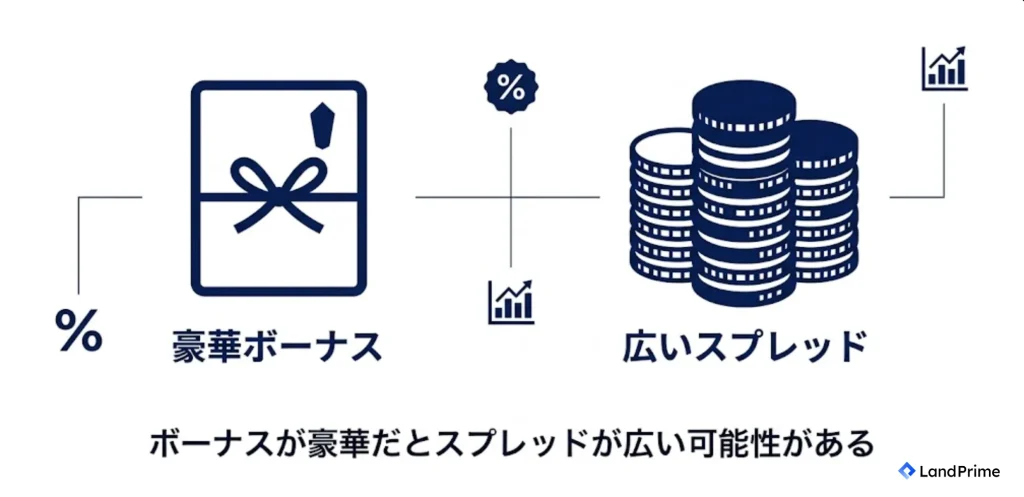 ボーナスが豪華だとスプレッドが広い可能性がある