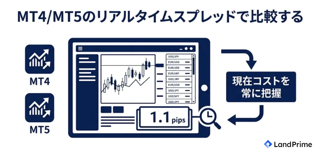 MT4/MT5のリアルタイムスプレッドで比較する