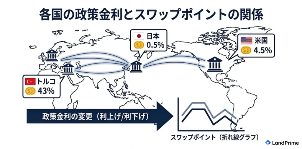 各国の政策金利とスワップポイントの関係