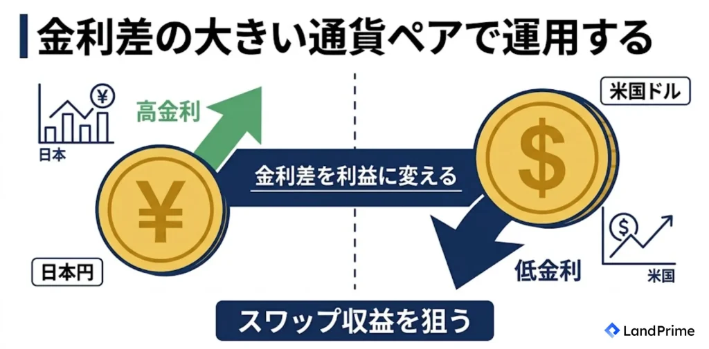 金利差の大きい通貨ペアで運用する